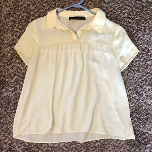 Zara light yellow chiffon collared top